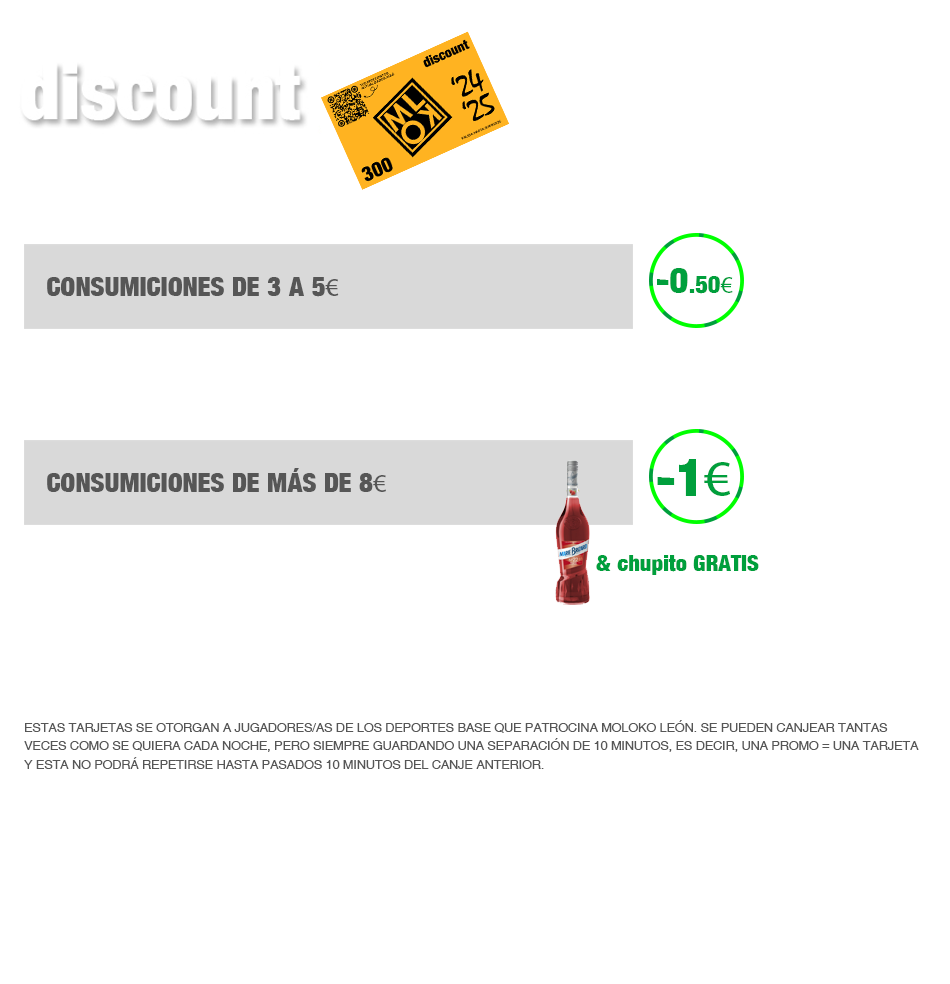 MOLOKO LEON - CARTA DESCUENTOS CON TARJETA DEPORTE BASE ULE - DISCOUNT MOLOKO